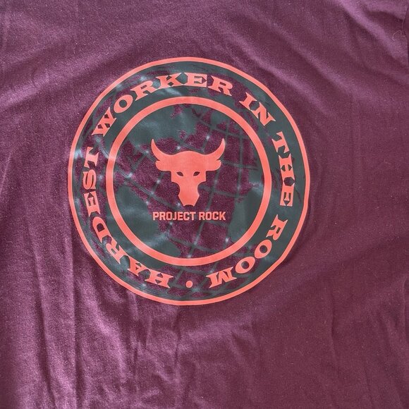 Under Armour Project Rock Shirt Mens Sz M Burgundy Hardest Worker Gym Fitness - Picture 4 of 12